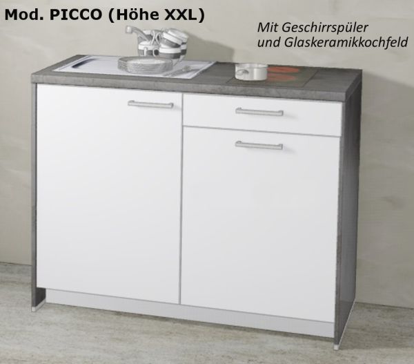 / montiert! / cm Miniküche Küchenzeile 24 Schränke mh-meisterkuechen PICCO / mit XXL-Höhe Weiß | 113 Elektrogeräte